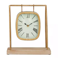 Decorative Accents>Kirklands Home Distressed Gold Frame Square Tabletop Clock