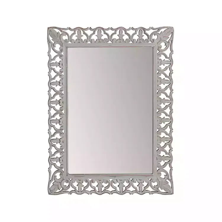Kirklands Home Distressed Gray Botanical Rectangle Wall Mirror Outlet