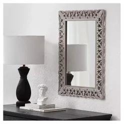 Kirklands Home Distressed Gray Botanical Rectangle Wall Mirror Outlet
