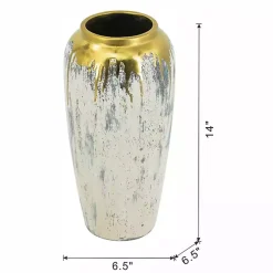 Vases>Kirklands Home Distressed Gray Vase with Gold Splatter, 14 in.