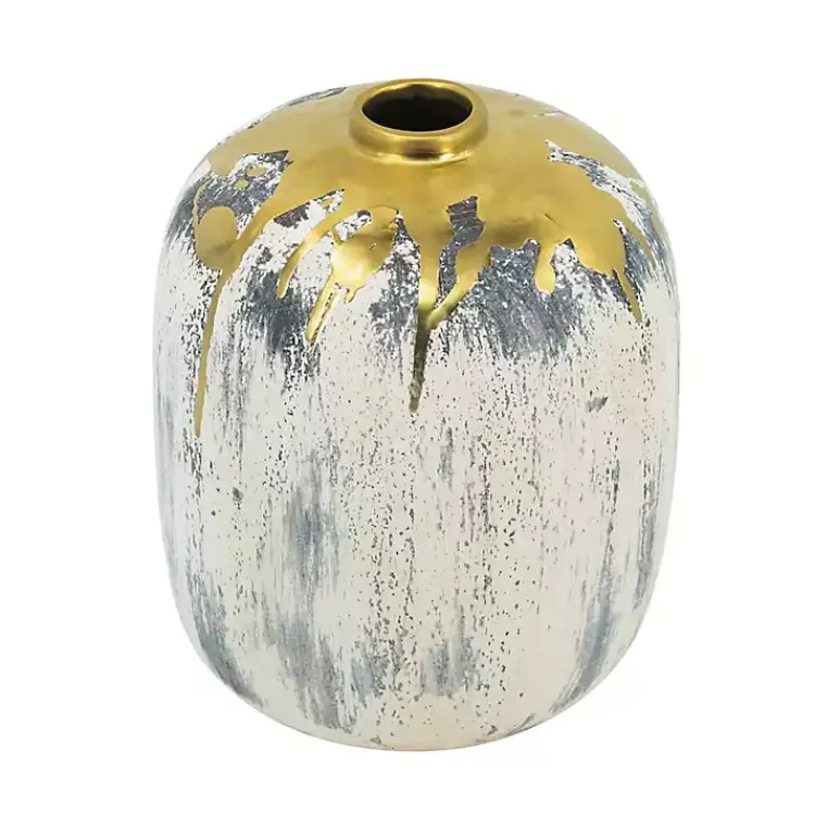 Vases>Kirklands Home Distressed Gray Vase with Gold Splatter, 8 in.