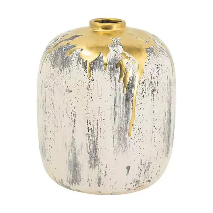 Vases>Kirklands Home Distressed Gray Vase with Gold Splatter, 8 in.