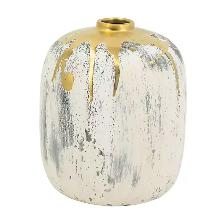 Vases>Kirklands Home Distressed Gray Vase with Gold Splatter, 8 in.