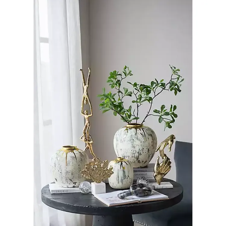 Vases>Kirklands Home Distressed Gray Vase with Gold Splatter, 8 in.