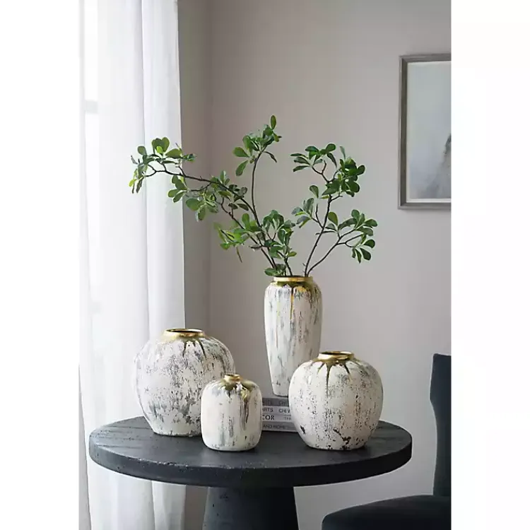 Vases>Kirklands Home Distressed Gray Vase with Gold Splatter, 8 in.
