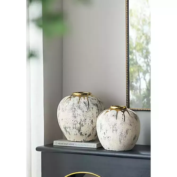 Vases>Kirklands Home Distressed Gray Vase with Gold Splatter, 10 in.
