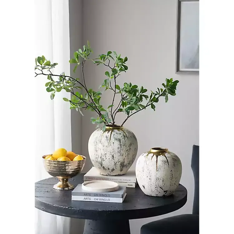 Vases>Kirklands Home Distressed Gray Vase with Gold Splatter, 10 in.