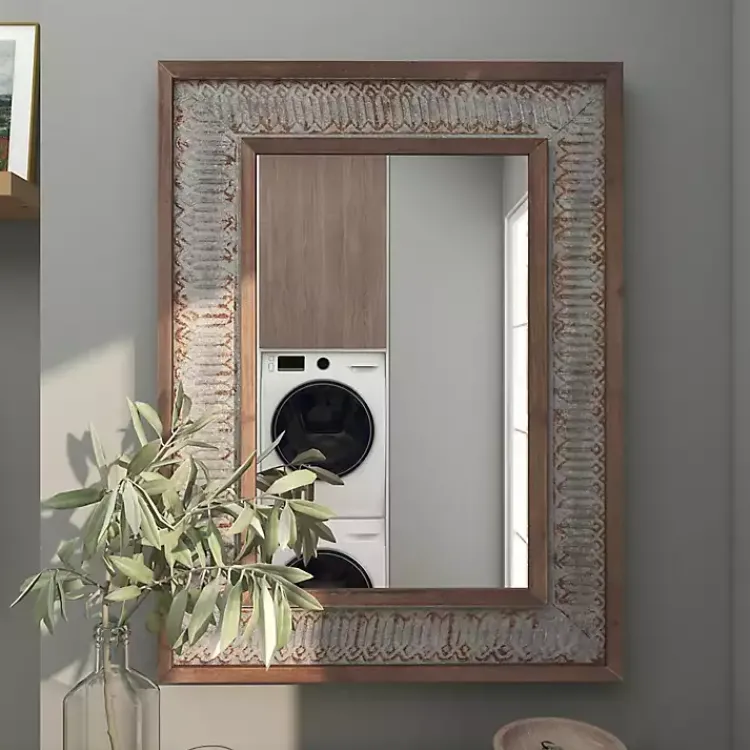 Kirklands Home Distressed Gray Wood Rectangular Wall Mirror Online