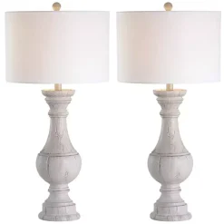 Kirklands Home Distressed Ivory Faux Wood Table Lamps, Set of 2 White Online