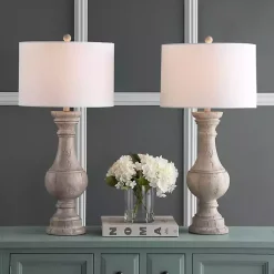 Kirklands Home Distressed Ivory Faux Wood Table Lamps, Set of 2 White Online