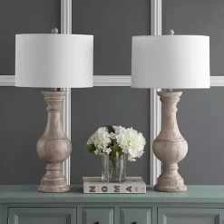 Kirklands Home Distressed Ivory Faux Wood Table Lamps, Set of 2 White Online