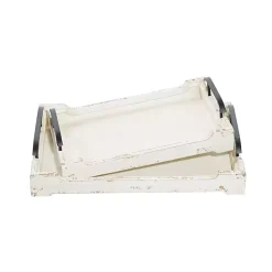 Decorative Trays>Kirklands Home Distressed Wood Trays, Set of 2 Ivory