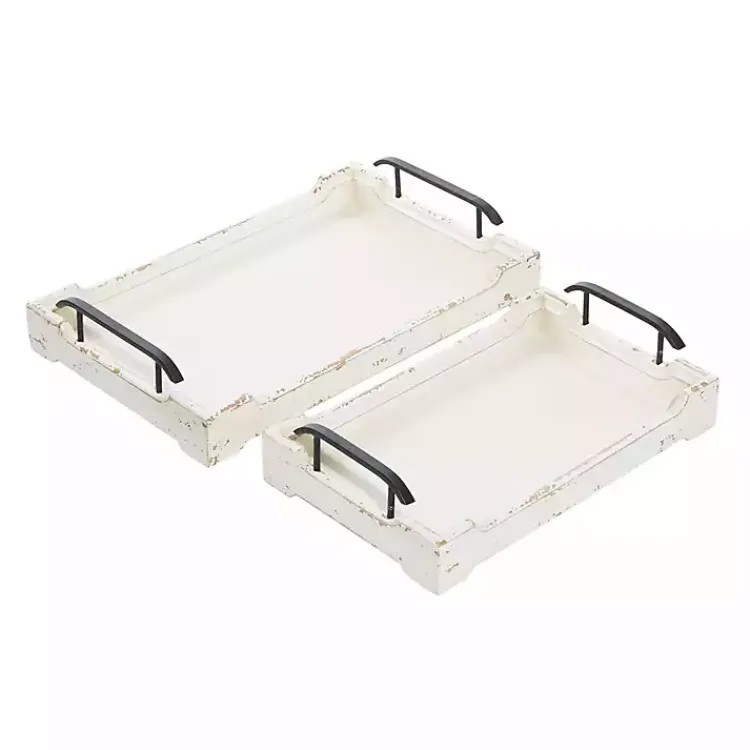 Decorative Trays>Kirklands Home Distressed Wood Trays, Set of 2 Ivory