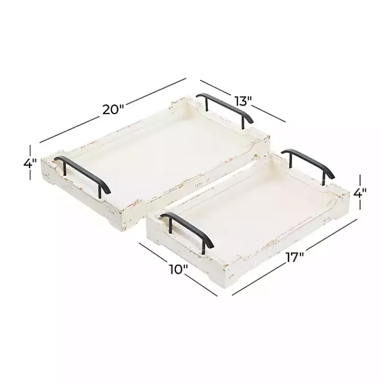 Decorative Trays>Kirklands Home Distressed Wood Trays, Set of 2 Ivory
