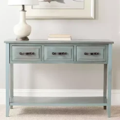 Kirklands Home Distressed Light 3-Drawer Console Table Blue Clearance