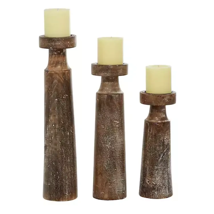 Candle Holders>Kirklands Home Distressed Mocha Mango Wood Candlesticks, Set of 3 Brown