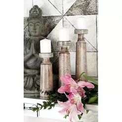 Candle Holders>Kirklands Home Distressed Mocha Mango Wood Candlesticks, Set of 3 Brown