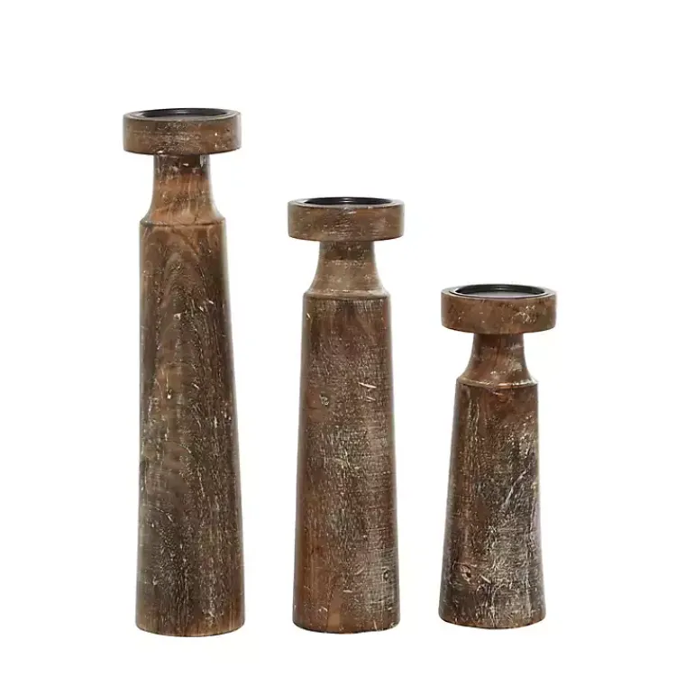 Candle Holders>Kirklands Home Distressed Mocha Mango Wood Candlesticks, Set of 3 Brown