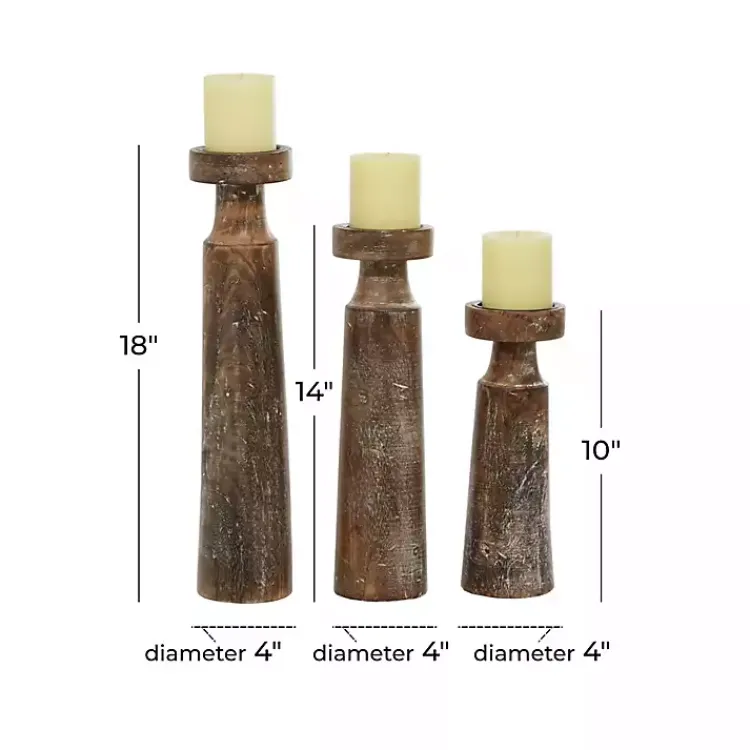 Candle Holders>Kirklands Home Distressed Mocha Mango Wood Candlesticks, Set of 3 Brown
