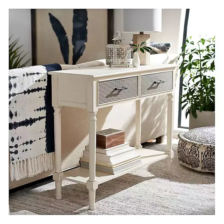 Kirklands Home Distressed Natural Ronan 2-Drawer Console Table White Outlet