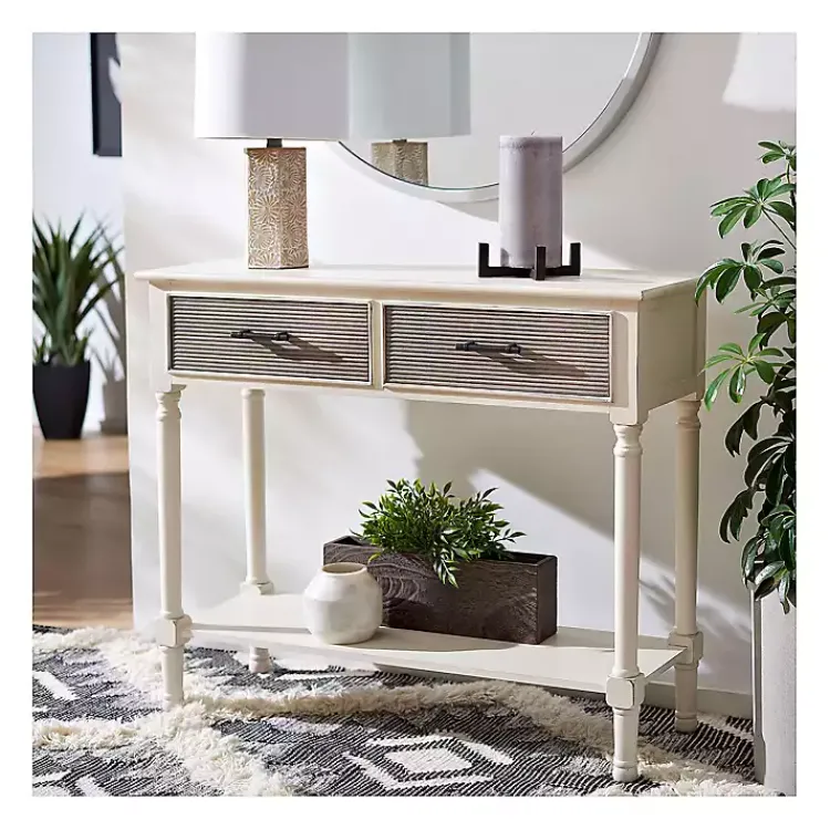 Kirklands Home Distressed Natural Ronan 2-Drawer Console Table White Outlet