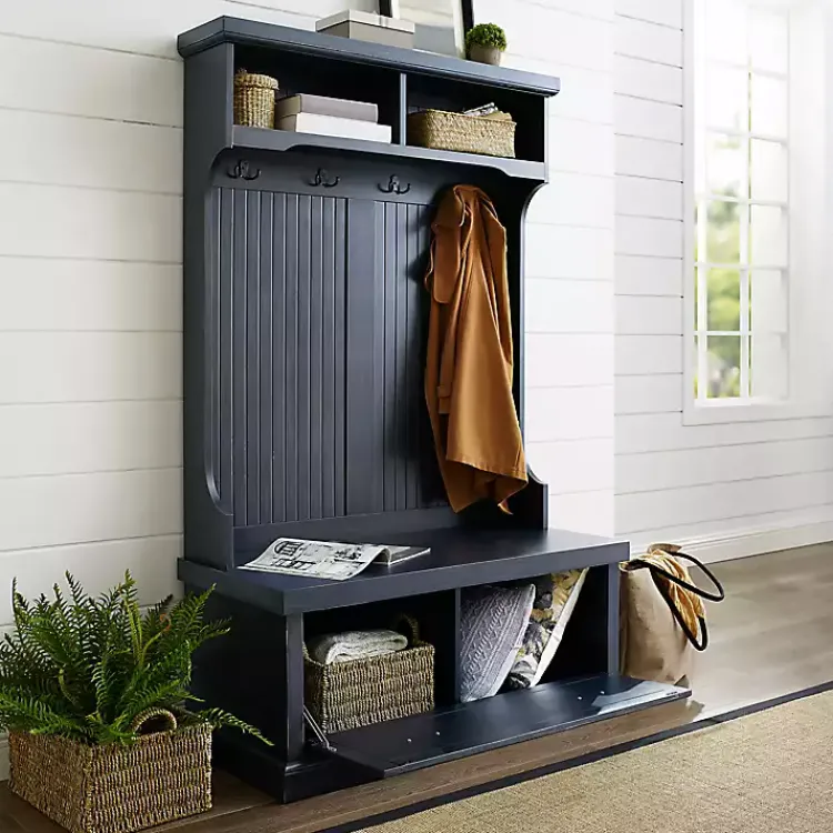 Kirklands Home Distressed Navy Seanan Storage Hall Tree