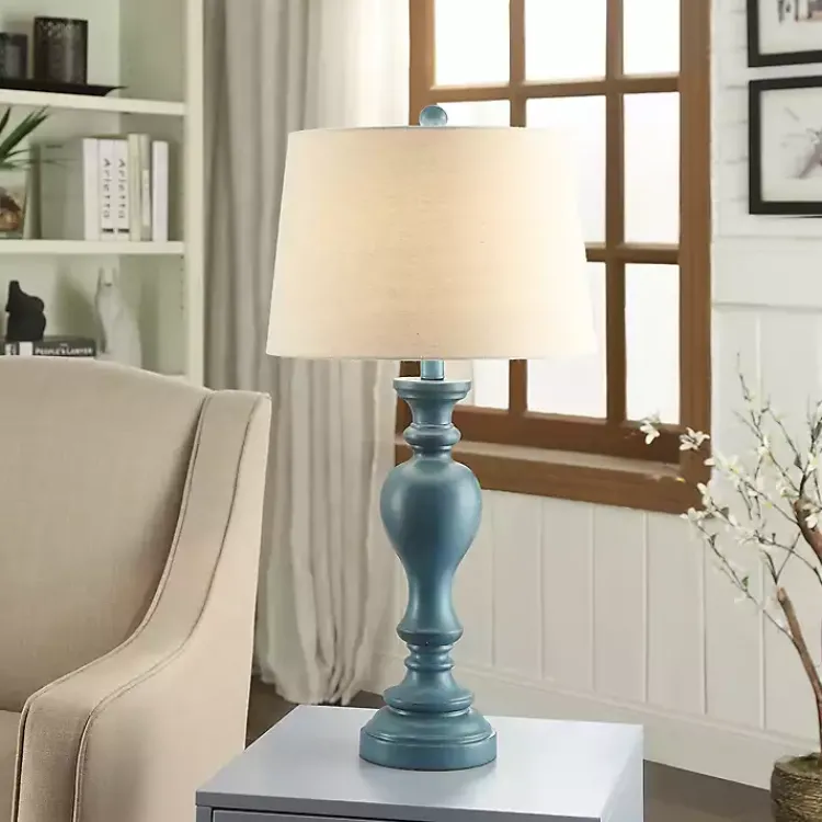 Kirklands Home Distressed Turquoise Antique Table Lamp Ivory