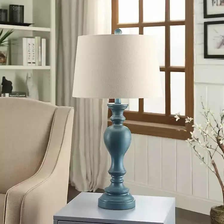 Kirklands Home Distressed Turquoise Antique Table Lamp Ivory