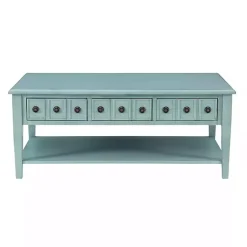 Kirklands Home Distressed Turquoise Wood 3-Drawer Coffee Table Blue Clearance
