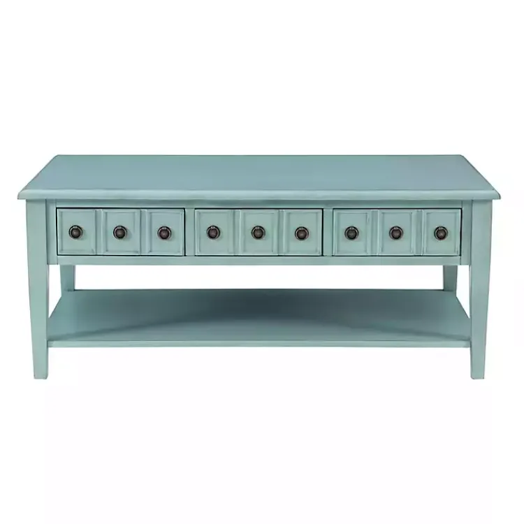 Kirklands Home Distressed Turquoise Wood 3-Drawer Coffee Table Blue Clearance