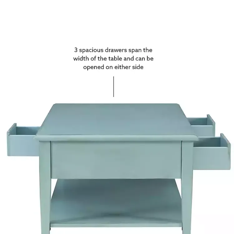 Kirklands Home Distressed Turquoise Wood 3-Drawer Coffee Table Blue Clearance