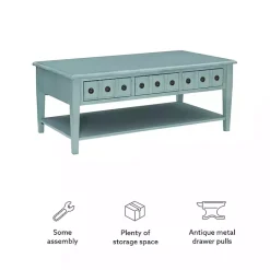 Kirklands Home Distressed Turquoise Wood 3-Drawer Coffee Table Blue Clearance