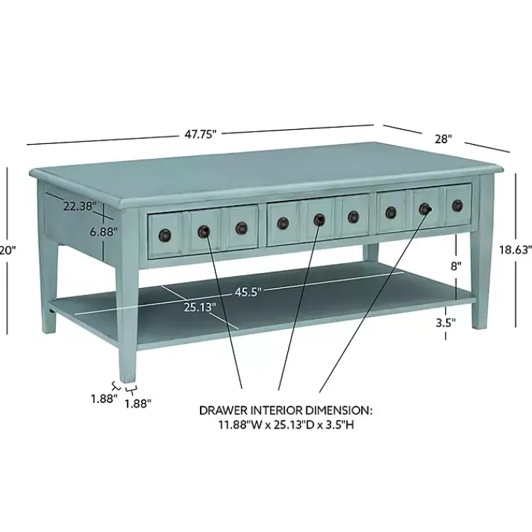Kirklands Home Distressed Turquoise Wood 3-Drawer Coffee Table Blue Clearance