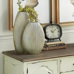 Vases>Kirklands Home Distressed White and Beige Flat Vases, Set of 2