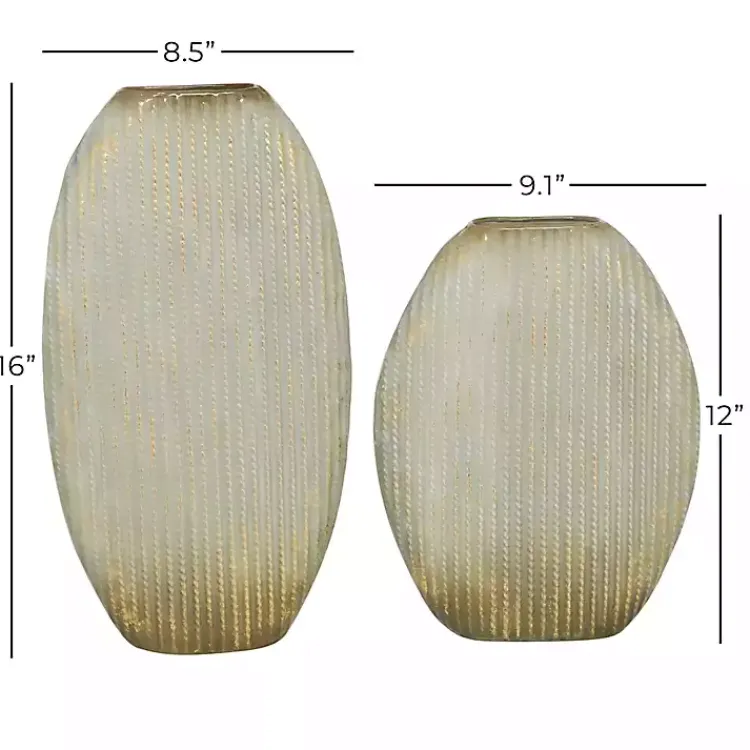 Vases>Kirklands Home Distressed White and Beige Flat Vases, Set of 2