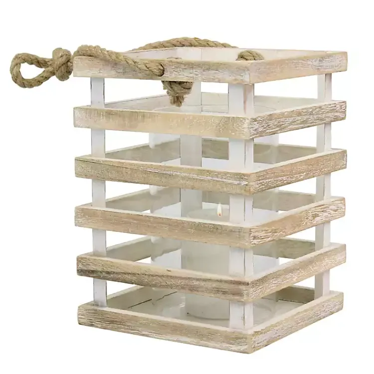 Lanterns>Kirklands Home Distressed White Beach House Lantern