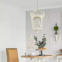 Kirklands Home Distressed Carriage Pendant Light White