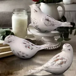 Statues & Figurines>Kirklands Home Distressed Carved Bird Statues, Set of 3 White