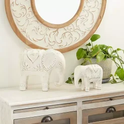 Statues & Figurines>Kirklands Home Distressed Carved Elephant Statues, Set of 2 White