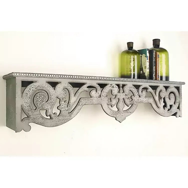Kirklands Home Distressed White Carved Wood Wall Shelf Best