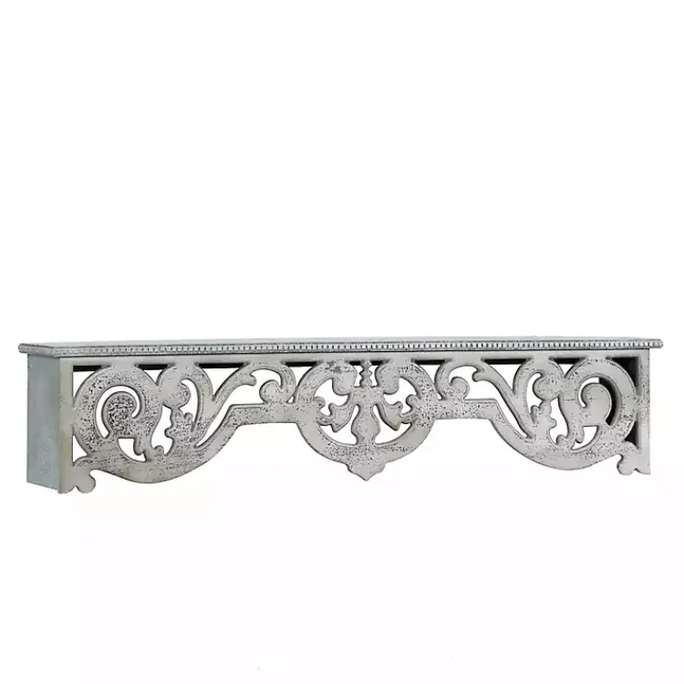 Kirklands Home Distressed White Carved Wood Wall Shelf Best