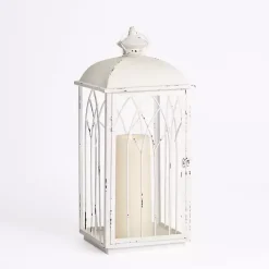 Lanterns>Kirklands Home Distressed Cathedral Iron Lantern, 18 in. White