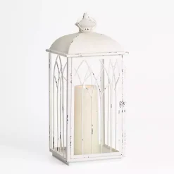 Lanterns>Kirklands Home Distressed Cathedral Iron Lantern, 21 in. White