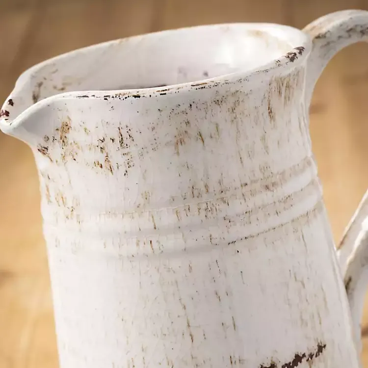 Vases>Kirklands Home Distressed Decorative Pitcher White