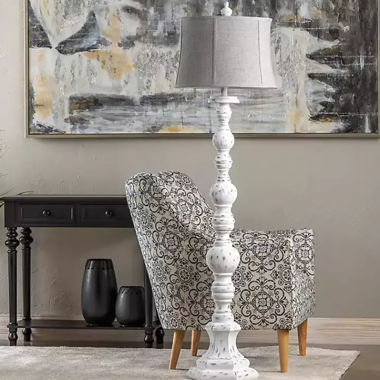 Kirklands Home Distressed White Floor Lamp New