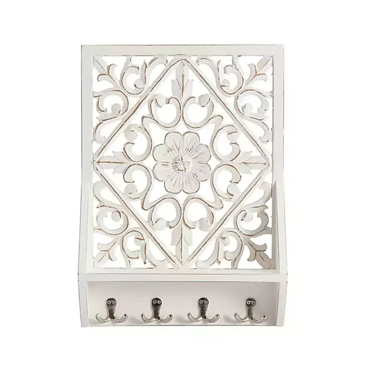 Kirklands Home Distressed White Floral Carved Wall Shelf Discount