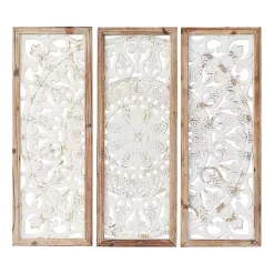 Kirklands Home Distressed White Floral Wall Plaques, Set of 3 Outlet