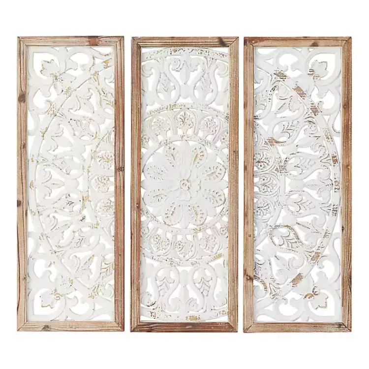 Kirklands Home Distressed White Floral Wall Plaques, Set of 3 Outlet