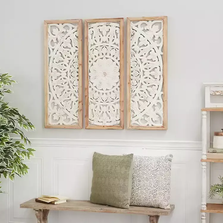 Kirklands Home Distressed White Floral Wall Plaques, Set of 3 Outlet