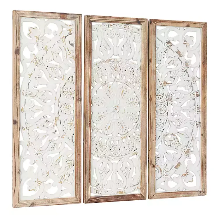 Kirklands Home Distressed White Floral Wall Plaques, Set of 3 Outlet